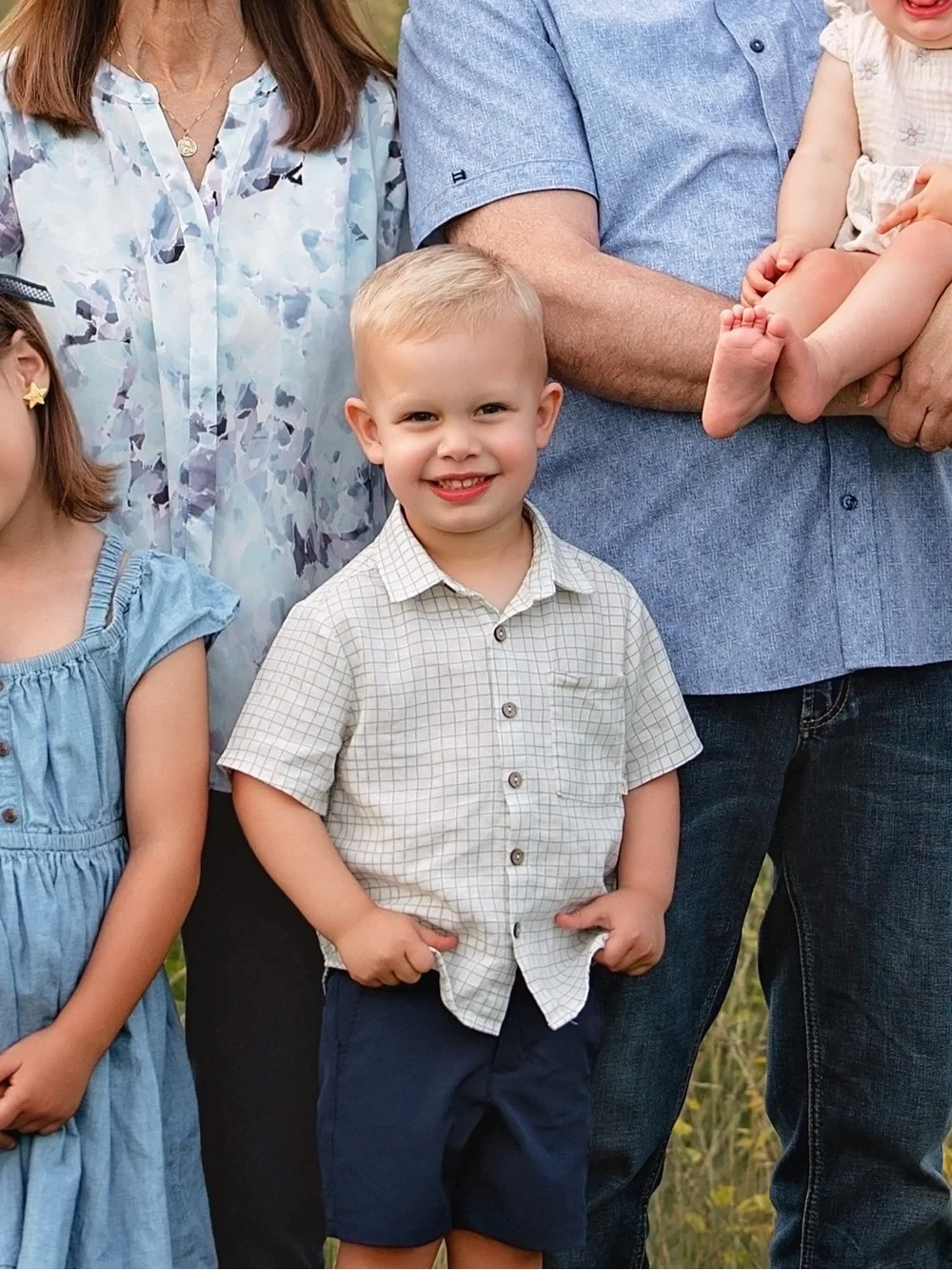 Rylee + Crew Short-Sleeve Button-Front Shirt in Light Blue Windowpane, 2-3 years